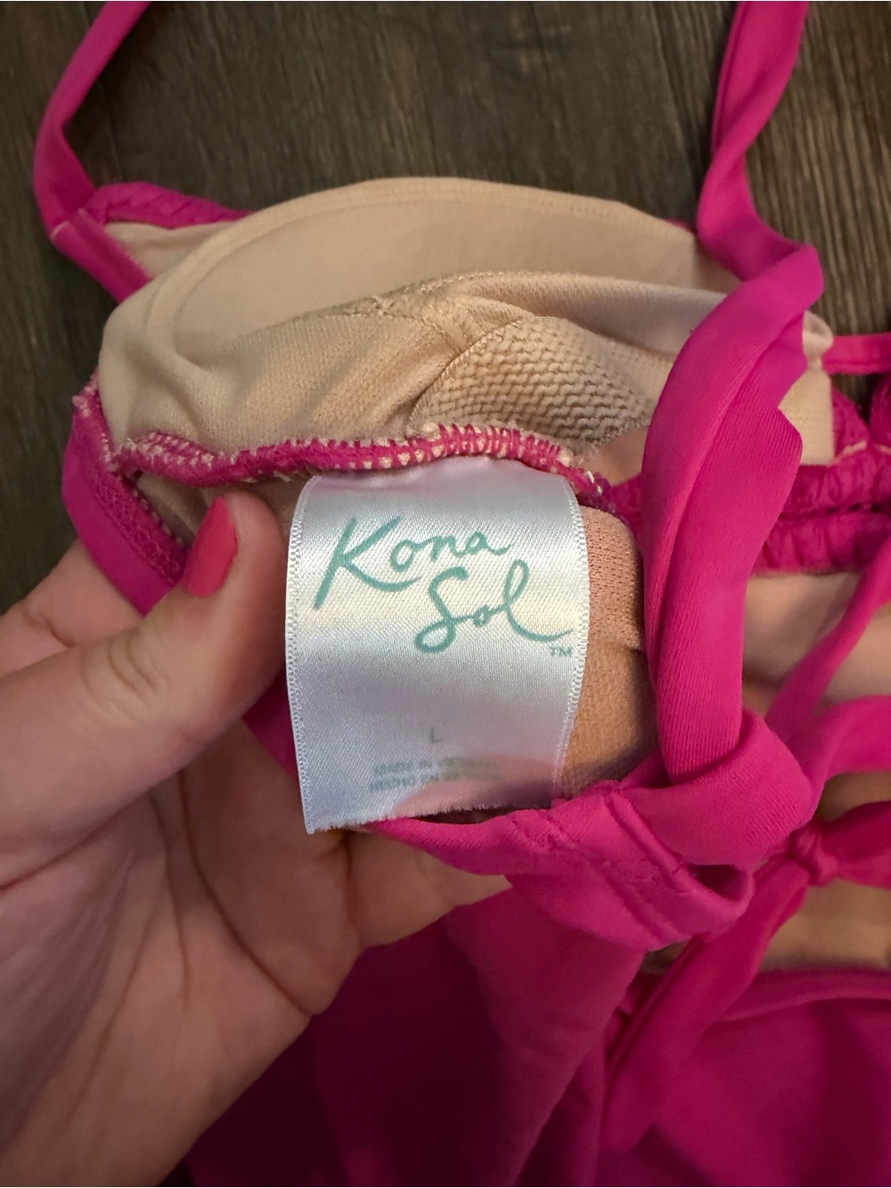 Kona Sol Women's Bright Pink Crochet Shell Stitch One Piece Swimsuit Size Large - Picture 5 of 6
